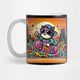 Cat wearing sunglasses and riding a skateboard Mug